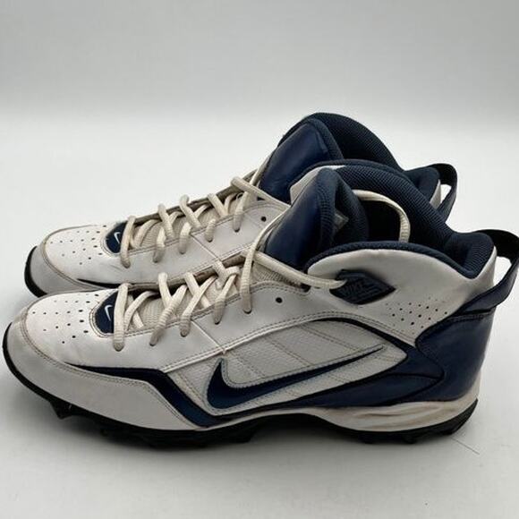 Nike Land Shark Mid Football Cleats Mens Size 12 White Navy Blue 318728-141 - Picture 13 of 13